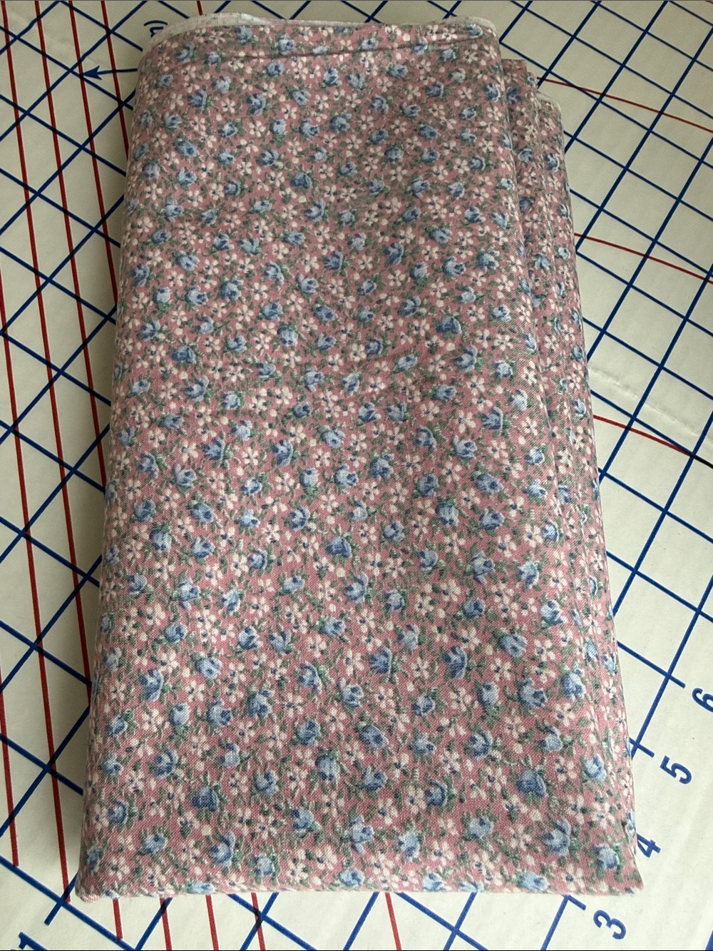 Vintage Ditsy Floral Cotton Fabric Dusty Rose Blue Flowers 2+ Yards x 44 - Picture 2 of 11